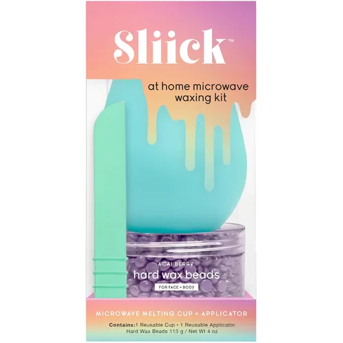 Kit de cera para depilación en casa Sliick para mujeres – aroma a bayas de acai, kit de cera dura para depilación, taza de fusión para microondas,