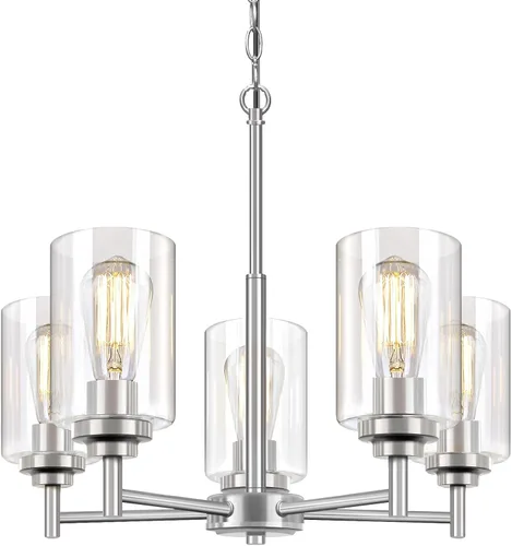 19.8'' Lámpara de araña de 5 luces de 19.8'' para comedor, isla de cocina, iluminación colgante moderna de granja con pantallas de vidrio, lámpara