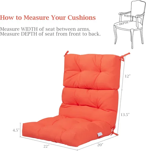 Miniatura 5 de Graffy Cojines para sillas de exterior de 45 x 22 x 4.5 pulgadas, cojín de asiento de respaldo alto con lazos, almohadillas de repuesto impermeables