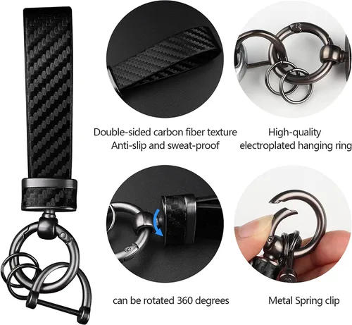 Miniatura 3 de Turcee Kit de llavero de coche de fibra de carbono de 2 piezas, regalo para hombres y mujeres, resorte de liberación rápida con anillo en D