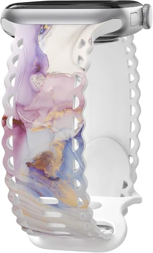 Miniatura 30 de Correa de encaje floral compatible con Apple Watch de 40mm 44mm 46mm 41mm 45mm 38mm 42mm 49mm, mujeres, correa deportiva de repuesto de silicona E