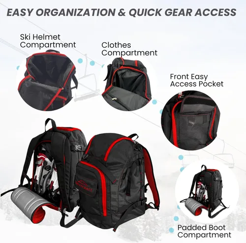 Miniatura 2 de Savvycraft Bolsa para botas de esquí, mochila de esquí de 50L para botas de esquí y snowboard, cascos, guantes y accesorios, Azul, Mochila de esquí