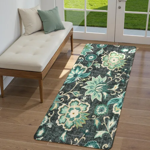 Miniatura 52 de Lahome - Tapete floral con estampado de cachemira, lavable, antideslizante, pequeño, anti-manchas, suave, para baño, entrada, dormitorio, Negro