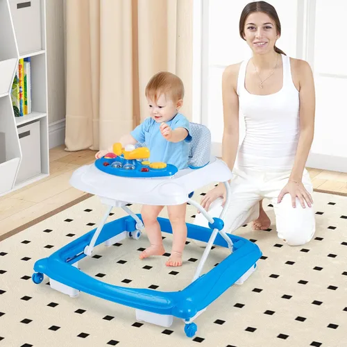 Miniatura 9 de BABY JOY Andador de bebé, caminador de actividad plegable 4 en 1 con altura ajustable, música, luces, caminador de empuje antivuelco para niños