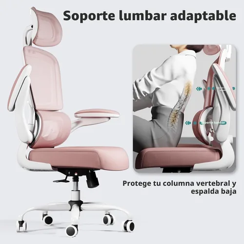 Miniatura 7 de TRALT Silla de oficina ergonómica, silla de escritorio de malla para el hogar de 330 libras, sillas de escritorio de oficina con ruedas, cómodas Rosa