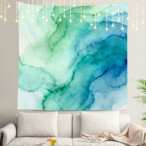 Miniatura 143 de Shrahala Tapiz de pared azul brillante, acuarela azul degradado para colgar en la pared, tapiz grande decorativo de fibra de poliéster, dobladillo