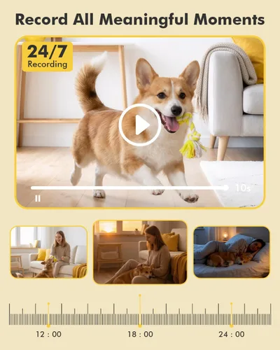 Miniatura 8 de Dzees Cámara de seguridad 5G/2.4G WiFi para interiores, cámara para mascotas sin suscripción, cámaras WiFi 2K 360°, cámara con cable para mascotas