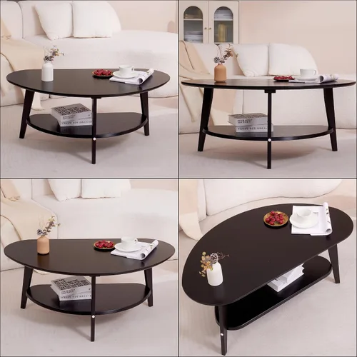 Miniatura 6 de NAVREX Mesa auxiliar moderna de mediados de siglo, mesas de centro ovaladas con almacenamiento para sala de estar, mesa central de madera maciza