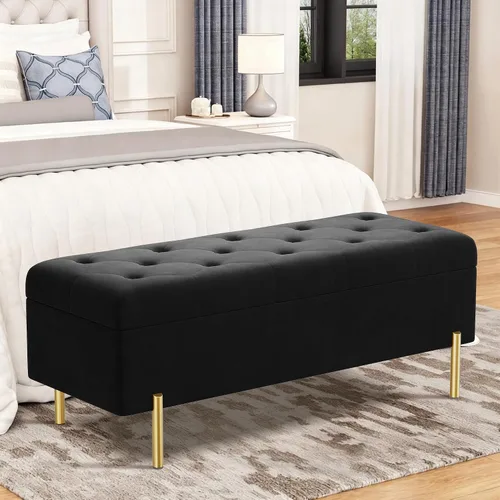 Miniatura 2 de Banco otomano con almacenamiento, banco de almacenamiento tapizado de terciopelo para dormitorio, sala de estar, otomano largo, color negro