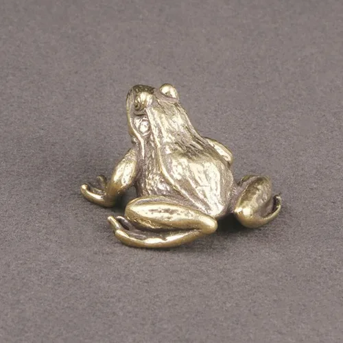 Miniatura 4 de HOMSFOU Figuras de animales de latón, figuras de Feng Shui, rana de Vinatge, figuras de Feng Shui, decoración de mesa de rana, decoración de rana