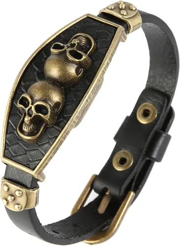Miniatura 5 de STWTR Pulsera de cuero de aleación punk para hombre, pulsera de personalidad de moda ajustable, color negro