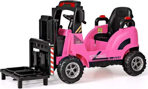 OLAKIDS Carretilla elevadora para montar, camión de construcción de vehículos eléctricos para niños de 12 V con control remoto, horquilla y