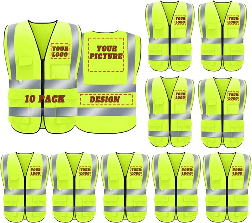 Miniatura 45 de Chaleco de seguridad con logotipo personalizado de alta visibilidad, chaleco reflectante clase 2, ropa de trabajo de construcción con 5 bolsillos