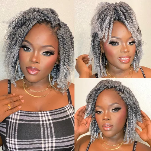 Miniatura 45 de 8 paquetes de extensiones de cabello sintético pretrenzado y prerrizado de ganchillo de 14 pulgadas, con rizos de pasión, para mujeres negras