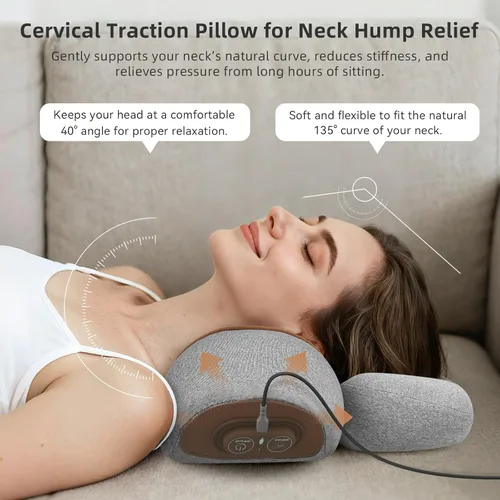 Miniatura 5 de Almohada masajeadora de cuello 3 en 1 con calor y tracción, dispositivo de tracción cervical de tejido profundo para corrector de joroba de cuello
