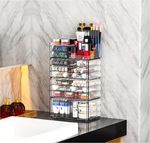 Miniatura 8 de Cq acrylic Organizadores de maquillaje para tocador con 6 cajones, paquete de 2 organizadores de cajones transparentes, bonitos accesorios