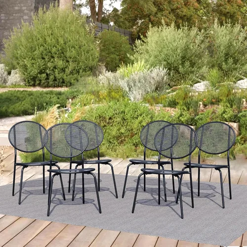 Miniatura 11 de Juego de 2 sillas de comedor para patio, sillas de comedor apilables negras para exteriores, juego de muebles de patio de metal para jardín, patio