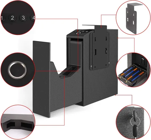 Miniatura 5 de Caja fuerte biométrica deslizante para pistola para mesita de noche, escritorio, lado de cama, camión - Caja fuerte de puerta corredera automática