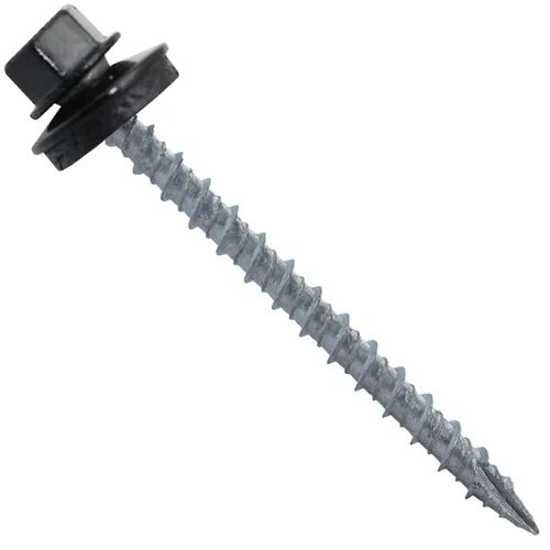 Miniatura 29 de 10 tornillos para techos de metal gris ABC de 2-1/2 pulgadas, cabezal de arandela hexagonal, arranque automático/roscado, arandela EPDM. 1 bolsa