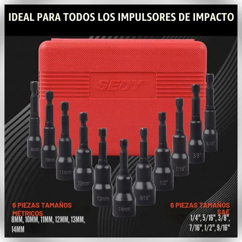 Miniatura 5 de Juego de destornilladores magnéticos de 12 piezas, kit maestro de brocas hexagonales de impacto premium, SAE y métrico, cambio rápido de 1/4 pulgadas