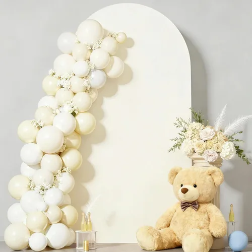 Miniatura 28 de Cubierta de Fondo de Arco Beige de 6 Pies - Cubiertas de Poliéster Ajustadas para Soporte de Arco de Boda con Parte Superior Redonda, Cubierta