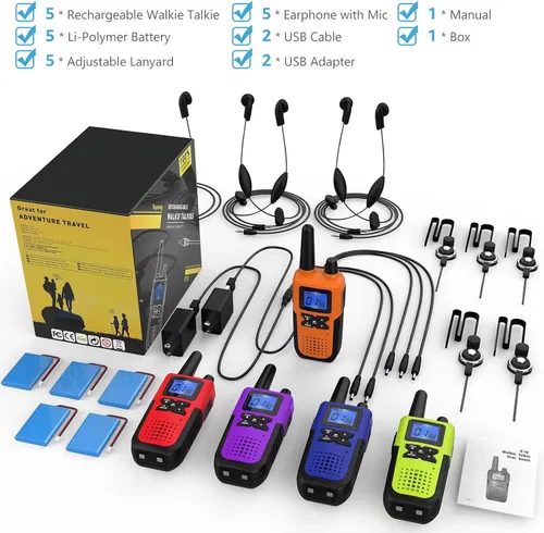 Miniatura 8 de Topsung Walkie Talkies para adultos de largo alcance recargable con auricular NOAA alerta meteorológica, radio multiusos de 2 vías, paquete de 5