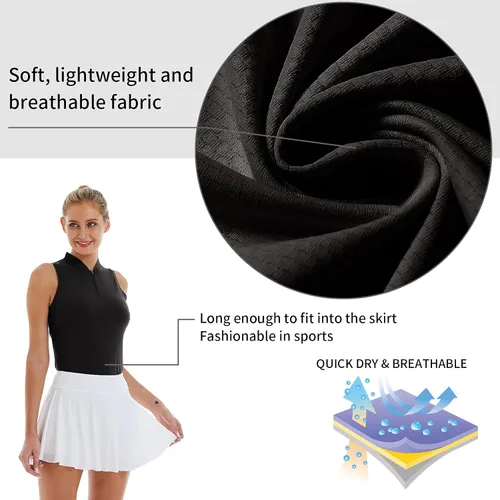 Miniatura 5 de LastFor1 Polo de golf sin mangas para mujer, con cremallera UPF 50+, protección UV, ajuste delgado, secado rápido, ligero