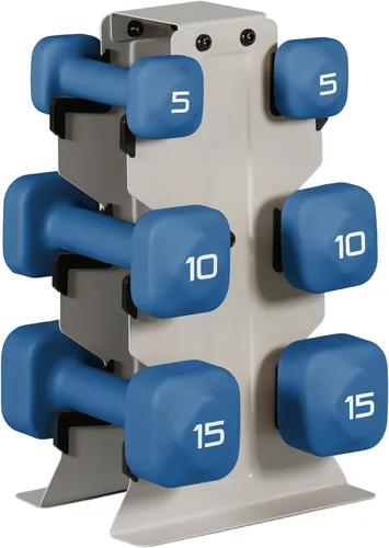 Miniatura 34 de Tone Fitness Juego de mancuernas de neopreno con estante de almacenamiento – Pesos de mano antideslizantes y antideslizamiento para entrenamientos