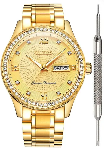 OLEVS Men Quartz Business Watch with Stainless Steel Band Classic Waterproof Watches Roman Numeral Unique Calendar Date Window Wristwatch