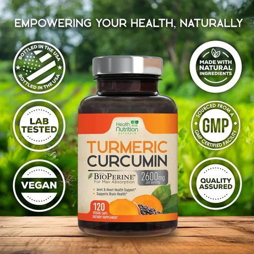 Miniatura 4 de Suplemento de curcumina de cúrcuma de 2600 mg – 95% curcuminoides con cúrcuma orgánica y pimienta negra BioPerine para una mejor absorción, apoyo