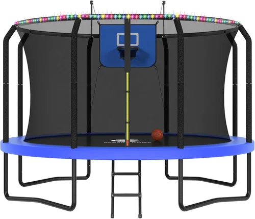 Miniatura 14 de ACWARM HOME Trampoline Outdoor 8FT 10FT 12FT 14FT 15FT 16FT Trampoline with Basketball Hoop and LED Lights, Recreational Trampolines for Kids and