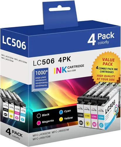 colorfly Paquete de 4 cartuchos de tinta LC506 de repuesto para cartuchos de tinta Brother LC506 lc506xl compatibles con MFC-J4355DW MFC-J4555DW