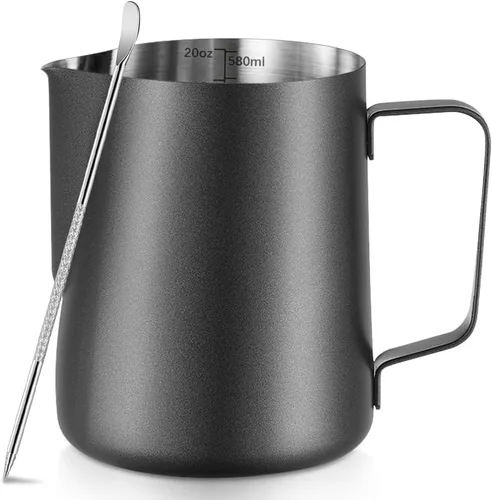 Miniatura 8 de Jarras para espumar leche - 350 ml / 12 oz de acero inoxidable, jarras de vapor para café/leche/capuchino/arte de café con leche, jarra de leche