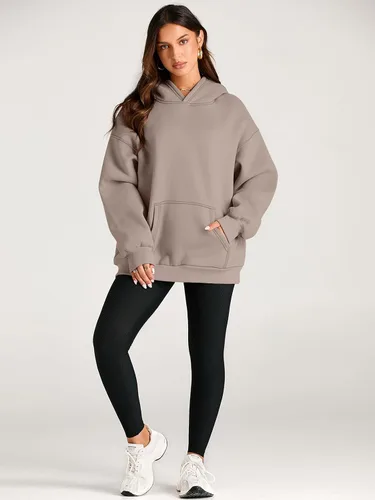 Miniatura 5 de Trendy Queen Sudaderas con capucha de gran tamaño para mujer, sudaderas de forro polar, suéteres de manga larga, ropa de otoño con bolsillo