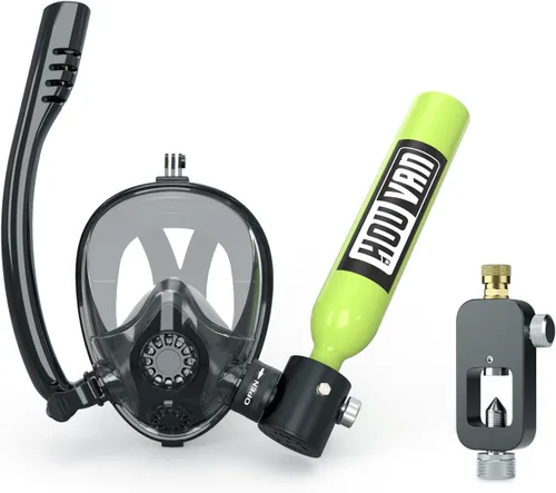 Miniatura 12 de Mini tanque de buceo con máscara de esnórquel 0.5L, tanque de buceo inflable con máscara de cara completa, botella de reserva Pony, tanque de aire