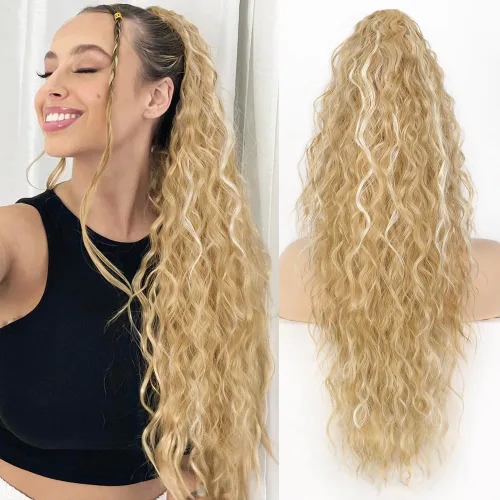 Miniatura 17 de ALXNAN Cola de caballo con clip de garra, extensión de cola de caballo marrón oscuro de 26 pulgadas para mujer, extensiones de cabello sintético