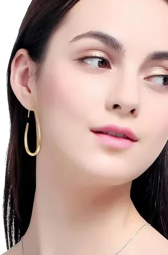 Miniatura 3 de Aretes de aro ligeros con forma de lágrima para mujer, chapados en oro blanco de 14 quilates, grandes y ovalados, de alto pulido, joyería de regalo
