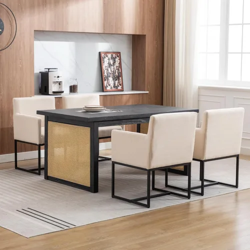 Miniatura 13 de BESTANO Juego de 2 sillas de comedor tapizadas con brazos de piel sintética de mediados de siglo, sillas decorativas modernas con marco de metal