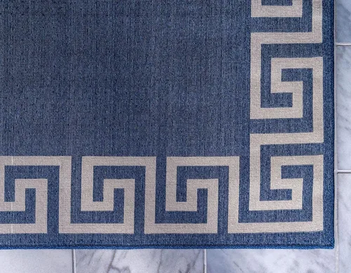 Miniatura 9 de Unique Loom Athens Collection - Alfombra clásica geométrica moderna con diseño de bordes, cuadrada de 8 pies x 8 pies, color azul marino/beige azul