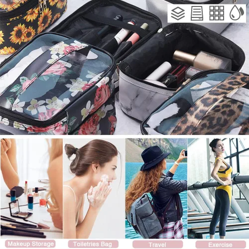 Miniatura 6 de FITINI Bolsas de Maquillaje de Doble Capa para Almacenamiento de Viaje Estuches Cosméticos Organizador de Maquillaje Bolsas de Aseo Resistentes al