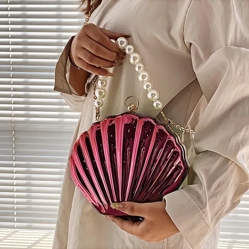 Miniatura 3 de Bolso de noche de concha de mar para mujer, bolso de hombro con correa de cadena de sirena, bolso de mano