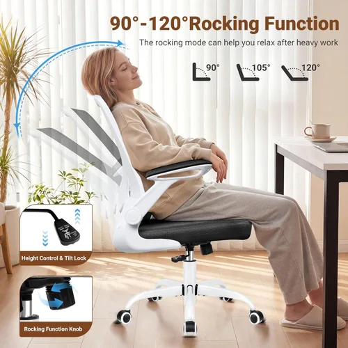 Miniatura 4 de BESTFAIR Silla de oficina ergonómica, sillas de malla para computadora con soporte lumbar, silla de escritorio giratoria con brazos abatibles