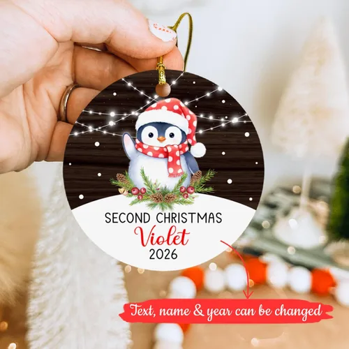 Miniatura 2 de Adorno personalizado de segunda Navidad de pingüino bebé 2026, regalo de decoración de pingüino bebé para bebés recién nacidos, nombre personalizado
