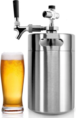 NutriChef Sistema de Grifo para Barril Presurizado, Kit Portátil de Dispensador de Mini Barril de Acero Inoxidable de Doble Pared de 128oz,