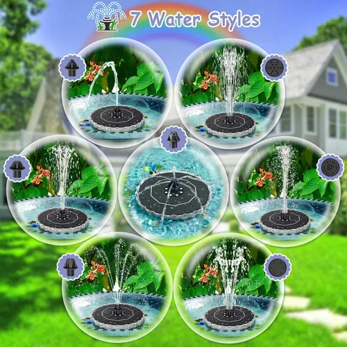 Miniatura 8 de Yzert Fuente solar de luces de anillo colorido, fuente de agua solar 2026 de 3.5 W con batería de 2000 mAh, bomba de fuente solar para baño