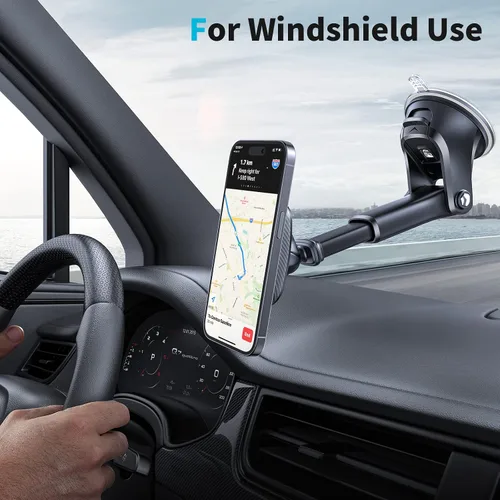 Miniatura 7 de APPS2Car Soporte magnético para teléfono, con ventosa para parabrisas de tablero de instrumentos con 6 imanes fuertes, brazo telescópico ajustable