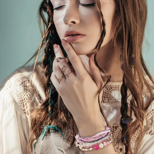 Miniatura 2 de FIBO STEEL 6 Sets Bohemian Stackable Bead Bracelets for Women Stretch Multilayered Bracelet Set Multicolor Boho Jewelry