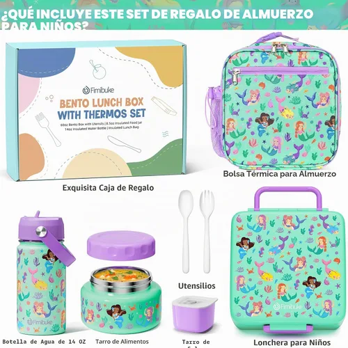 Miniatura 3 de Fimibuke Caja Bento para niños y adultos – Juego de lonchera Bento de 3 a 4 compartimentos a prueba de fugas con tarro de comida aislado, botella