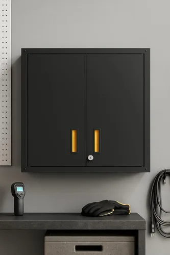 Miniatura 3 de para el hogar, gabinete de pared de acero listo para armar con dos puertas (negro)