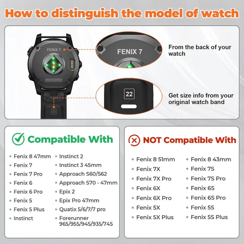 Miniatura 3 de ANCOOL Correa de reloj Garmin S62/Forerunner 945/955/965/970, banda de silicona de 0.866 pulgadas para Fenix 8 de 1.772 pulgadas, Fenix 7/6/5, Negro